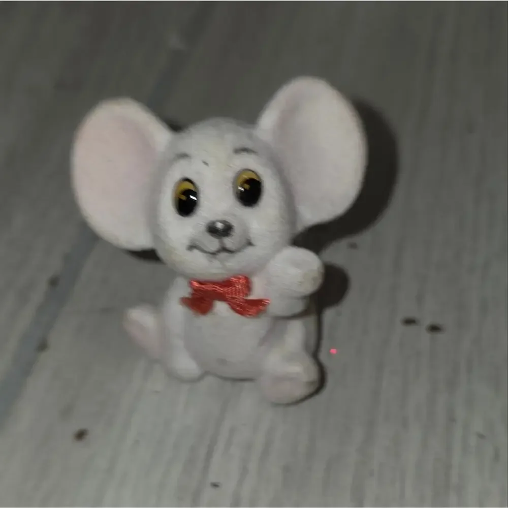 Vtg Flocked White Mouse Christmas Church Miniature Holiday Read